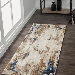 OBSESSIONS Beige Navy Anti-Skid Abstract Bedside Runner - Small (150 cm x 80 cm)-40