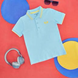 Pantaloons Junior Blue & Yellow Cotton Printed Polo T-Shirt-image-9