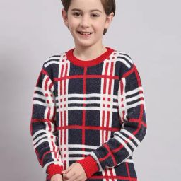 Monte Carlo Kids Red & Navy Checks Full Sleeves Sweater-picture-35