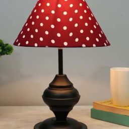 Homesake Red & Black Metal Cone-Shaped Table Lamp With Fabric Shade image 2