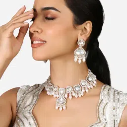 Zaveri Pearls Gold Tone Dazzling Austrian Diamonds & Beads Drop Necklace & Earring Set-ZPFK17347-image-63