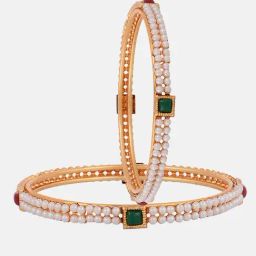 Zeneme Gold Plated Pearls With Cubic Zirconia Studded Bangles Set of 4 image 4