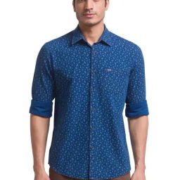 Parx Blue Pure Cotton Slim Fit Printed Shirt-image-62