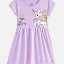 Nap Chief Girls Lavender Cotton Relaxed Fit Printed Casual Dress-image-90