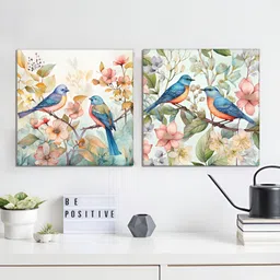 RANDOM White & Blue 2 Piece Floral and Botanical Canvas Wall Paintings-28