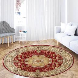 OBSESSIONS Maroon Classical Round Shape Machine Made Carpet - Medium (150 cm x 150 cm)-image-28