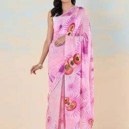 navyasa by liva Pink Printed Saree With Unstitched Blouse-image-63