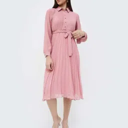 Code by Lifestyle Pink Pleated Shirt Dress-image-41