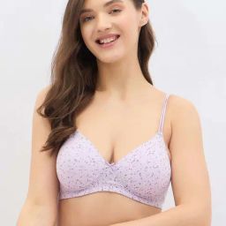 Clovia Purple Regular Fit Floral Print Bra-picture-37