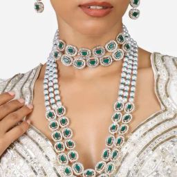 Zaveri Pearls Green Stones Beads Bridal Choker & Long Necklace Earring Set-ZPFK17342-image-96