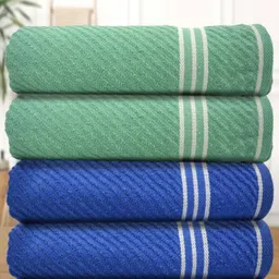 Myntra Elegant Homes Green And White 4 Pieces Cotton 400 GSM Bath Towels-image-34
