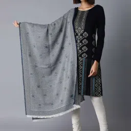 W Blue Woven Pattern Shawl-picture-12