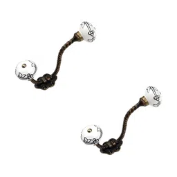 IndianShelf Bronze & White 2 Pieces Floral Printed Ceramic Wall Hooks-image-44