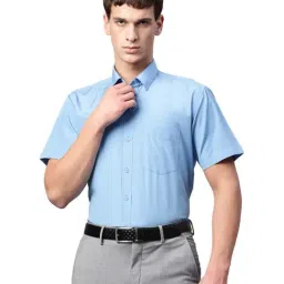 English Navy Light Blue Short Sleeves Shirt-image-80