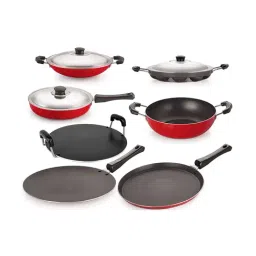 Nirlon Non-Stick Red Aluminium Cookware Utencil Combo Set Steel Lid-24