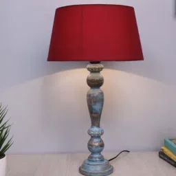Homesake Eureka Red & Blue Wooden Table Lamp with Bulb - Set of 1-14