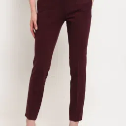 Crozo By Cantabil Maroon Flat Front Trousers-image-16