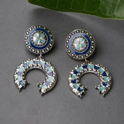 Fida Meenakari Metal Beaded Blue Dangler Earrings-image-86
