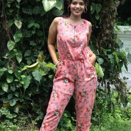 TeenTrums Girls Pink Floral Print Jumpsuit-image-82