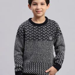 Monte Carlo Kids Black & Grey Self Design Full Sleeves Sweater-image-22