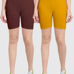 Gracit Brown & Yellow Cotton Sports Shorts - Pack Of 2-image-48