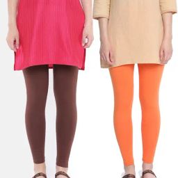 Dollar Missy Brown & Orange Cotton Leggings (Pack of 2)-image-92