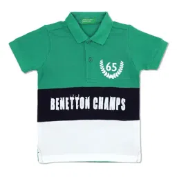 United Colors of Benetton Kids Green & White Color Block Polo T-Shirt-picture-33