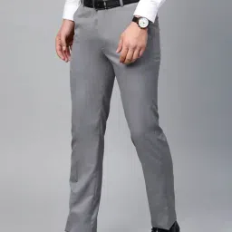 ManQ Grey Slim Fit Flat Front Trousers-image-83