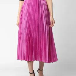 StyleStone Dark Pink Pleated Skirt-image-90