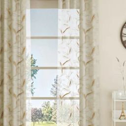 GM Sheer Embroidery White & Brown Polyester 7 ft Eyelet Ring Top Door Curtain - Set of 1 PC-picture-21