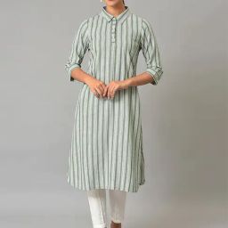 Aurelia Green Cotton Printed A Line Kurta-image-65