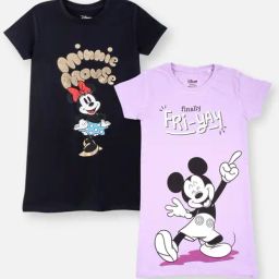 Nap Chief Girls Lavender & Black Cotton Relaxed Fit Character Based Casual Dress -Pack of 2-image-83