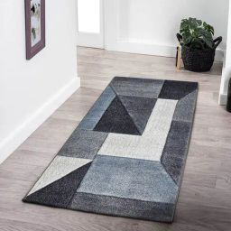 OBSESSIONS Light Blue & Grey Anti-Skid Geometric Bedside Runner - Small (150 cm x 80 cm)-12