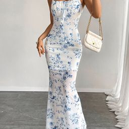 Outzidr Women Floral Print Shoulder Tie-Up Front Ruched Maxi Dress-image-50