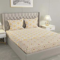 Raymond Home Shubham Yellow & Brown 120 TC Cotton King Bedsheet with 2 Pillow Covers-image-65