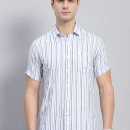 Monte Carlo Purple Linen Regular Fit Striped Shirt-image-38