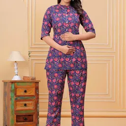 NITVAN Printed Pure Cotton Mandarin Collar Top With Palazzos Maternity Feeding Co-Ords-picture-33