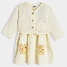 MiArcus Kids White Solid Full Sleeves Dress with Shrug-image-46