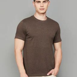 BOSSINI Brown Cotton Regular Fit T-Shirt-image-51