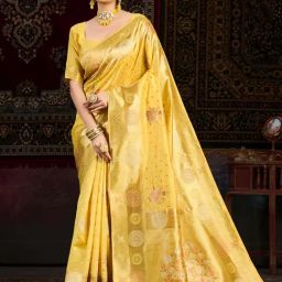 Mimosa Yellow Woven Saree With Unstitched Blouse-picture-37