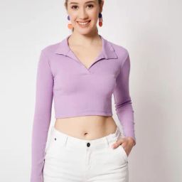 COLOR CAPITAL Lavender Cotton Slim Fit Crop Top-picture-16