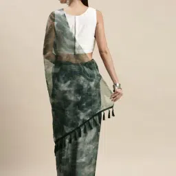 Blissta Bottle Green Printed Saree With Unstitched Blouse image 2