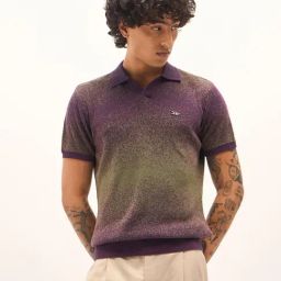 The Bear House Purple Cotton Slim fit Abstract Polo Shirt-image-83