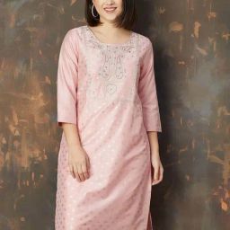 Melange By Lifestyle Peach Regular Fit Embroidered Kurtas-10