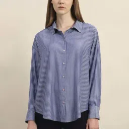 Vero Moda Blue Indigo Regular Fit Striped Shirt-picture-23