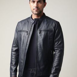 RARE RABBIT Men Bauli Slim Fit Stand Collar Leather Jacket-picture-25