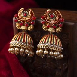 Panash Gold Toned Dome Shaped Jhumki Earrings-image-56