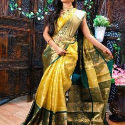 APNISHA Yellow & Green Silk Woven Saree With Unstitched Blouse-picture-11