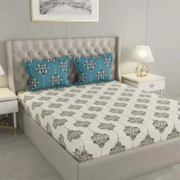 Raymond Home Camphor Beige & Brown 144 TC Cotton Queen Bedsheet with 2 Pillow Covers-image-66