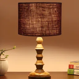 Devansh Brown Drum Shaped Wooden Table Lamp-12